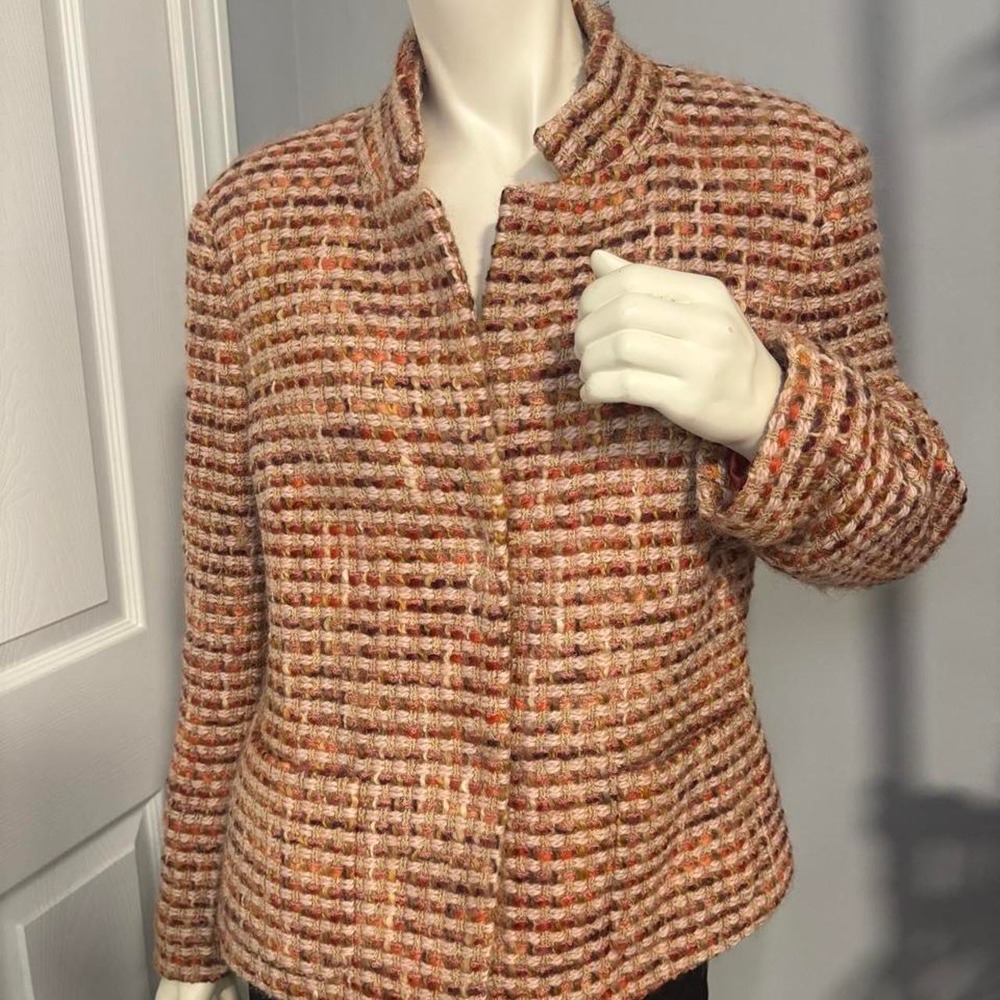 Talbots Brown & Orange Checkered Blazer